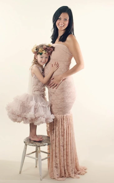 Lace Mermaid Sleeveless Strapless Maternity Dress