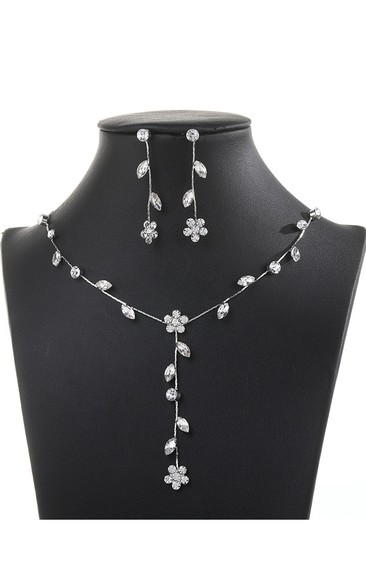 Chic Rhinestone Leaves and Flowers Design Necklace and Earrings Bridal Jewelry Set