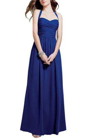 Halter Long Chiffon Bridesmaid Dress