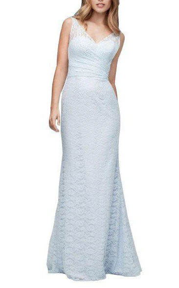 Illusion V-neck Sheath Lace Floor-length Bridesmaid Dress