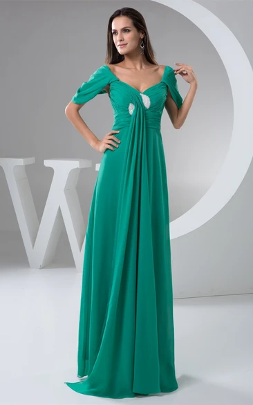 Mini-Sleeve Criss-Cross Chiffon Draping and Dress With Pleats