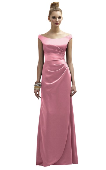 Chic Satin Cap-Sleeved Bateau Sheath