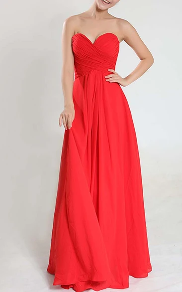 Floor-length Sweetheart Empire Criss-Cross Pleated Chiffon Bridesmaid Dress