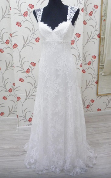 Sleeveless A-Line Lace V-Neck Dress With Keyhole Back