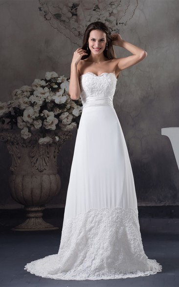 Sweetheart Floor-Length A-Line Ruched Waist and Dress With Appliques