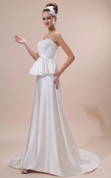 Strapless Satin Dress With Beaded Sash and Embroidered Bodice