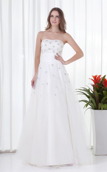 Strapless A-Line Tulle Gown With Crystal Detailing