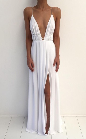 A-Line Chiffon V-neck Sleeveless Open Back Straps Dress