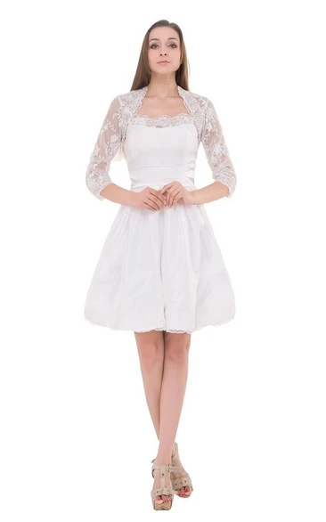 Strapless Short Appliqued Satin Dress With Sash