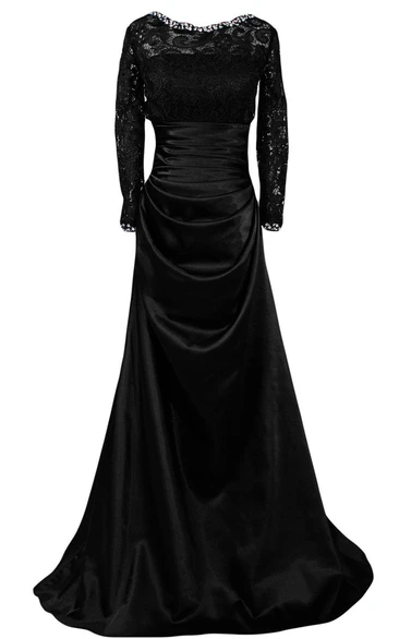 Long-sleeved A-line Draped Gown With Lace