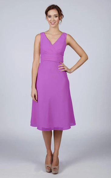 V Back V Back A-line Chiffon Short Dress Violet