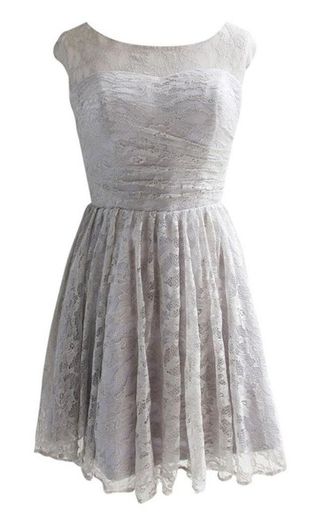 Scoop Lace Dress With Ruching and Zipper Back