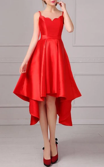 Spaghetti Straps Lace-Up Asymmetrical Prom Dress