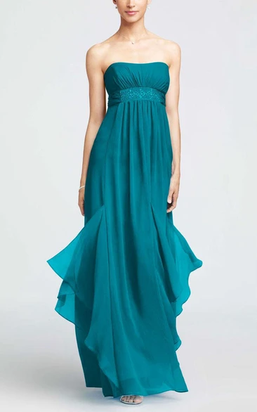 A-line Maxi Strapless Sleeveless Zipper Chiffon Dress