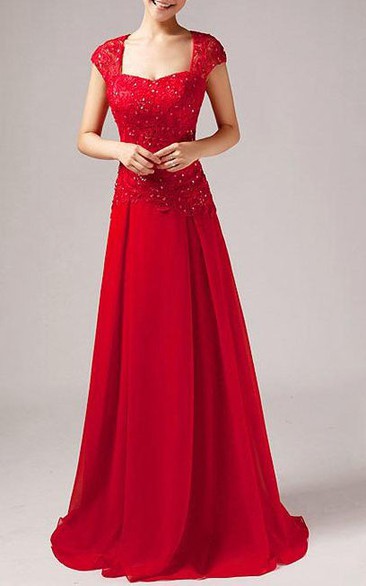 Elegant Short Sleeves A-Line Lace Floor Length Prom Dress