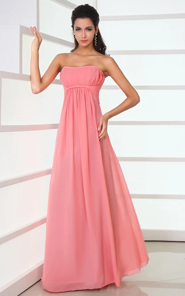 Floor-Length Strapless Chiffon Dress With Zipper-Back