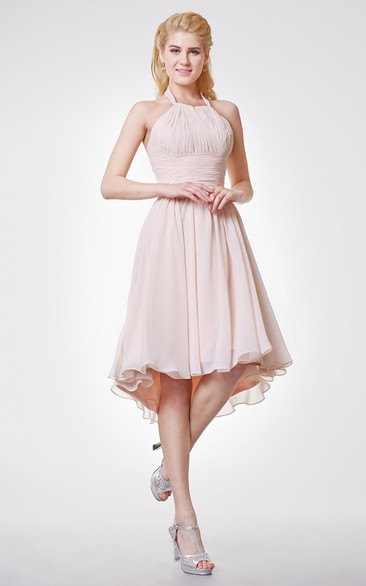 Graceful Halter Neck Empire Chiffon High Low Dress