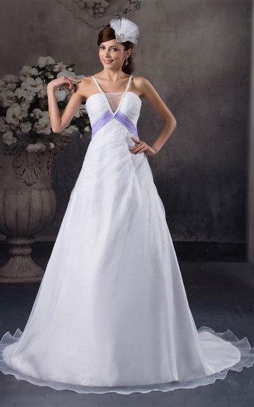 Sleeveless A-Line Ruched Court Train and Gown With Beading