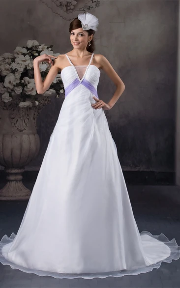 Sleeveless A-Line Ruched Court Train and Gown With Beading