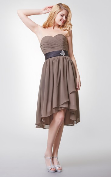 Sweetheart Ruched Tiered Short Chiffon Dress With Beaded Detailing