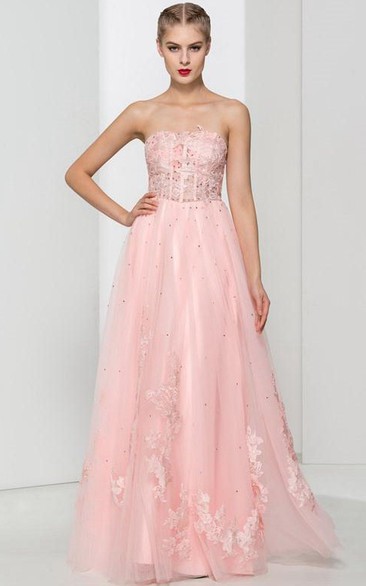 Sweetheart Appliques Beading Pink Prom Dress