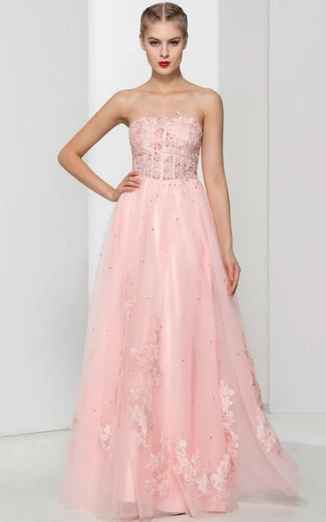 Sweetheart Appliques Beading Pink Prom Dress