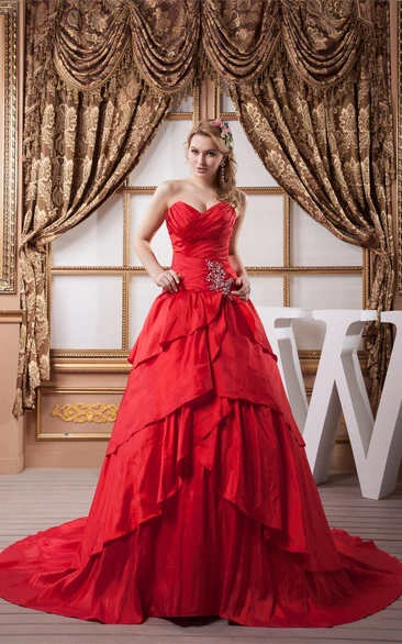 Sweetheart Draped Criss-Cross Gown With Crystal Detailing
