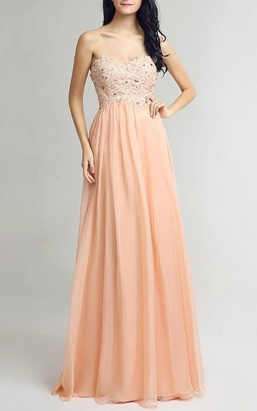A-Line Sweetheart Appliques Crystal Sequins Long Prom Dress
