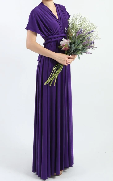 Purple Floor Length Infinity Convertible Formal Multiway Wrap Dress