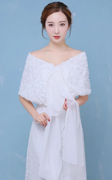 New Three-dimensional Rose Sequins Shoulder Chiffon With White Shawl