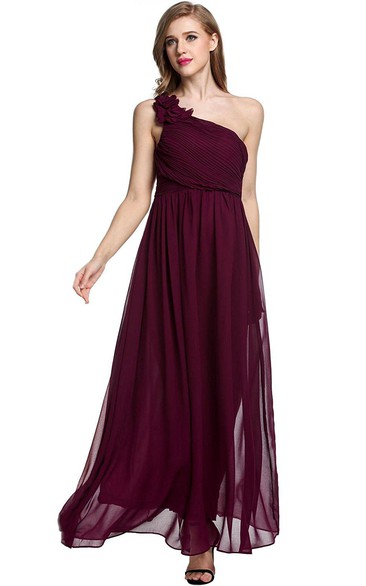 Empire Floral Single Strap Chiffon Long Dress Red