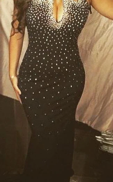 Sexy Halter Mermaid Black Prom Dress Sleeveless With Beadings