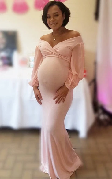 Sheath Puff Balloon Long Sleeve Empire Maternity Dress