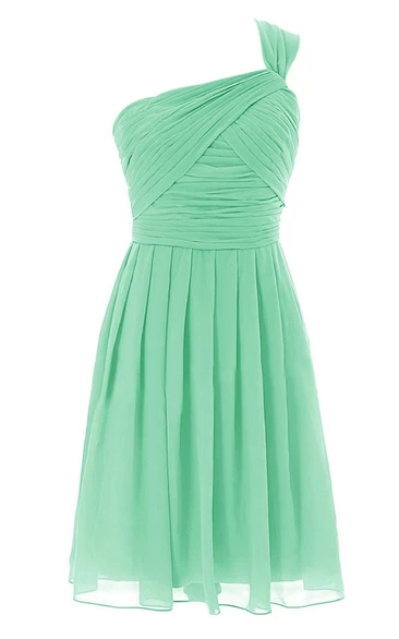 One-shoulder Ruched A-line Short Dress With Zipper Back