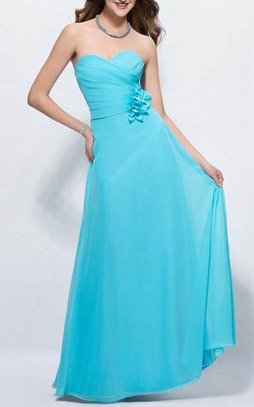 Comfortable Sweetheart Flowers Floor Length Zipper-up A-Line Prom Dress