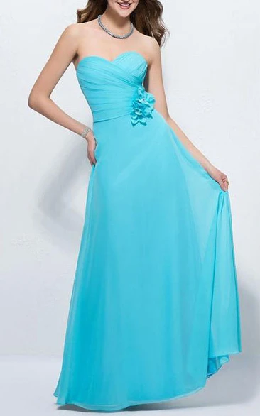 Comfortable Sweetheart Flowers Floor Length Zipper-up A-Line Prom Dress