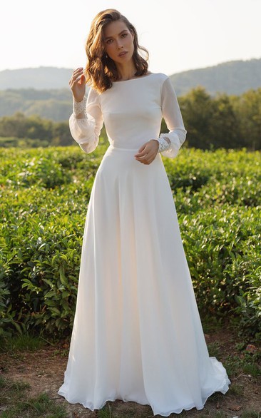 Modest Simple Muslim Long Sleeves Conservative Wedding Dress