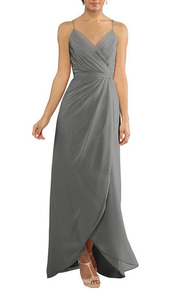 Spagetti Straps Wrap Ruched Chiffon Dress