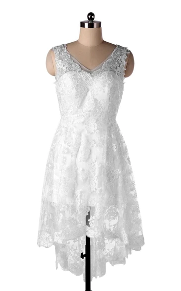 A-Line V-Neck Backless Chiffon Lace Weddig Dress