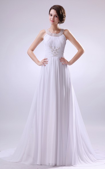 Sleeveless Pleating Dress With Beading and Zipper-Back