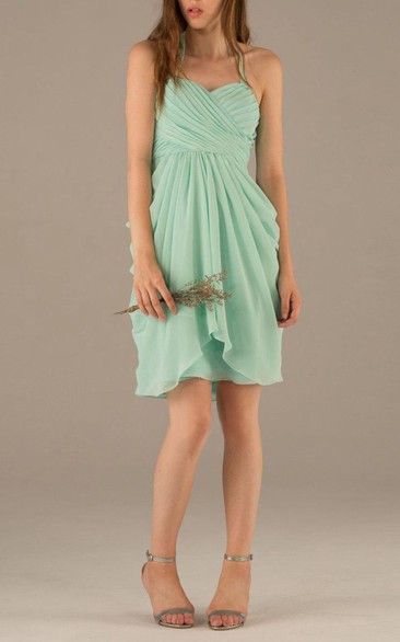 Halter Sweetheart Draped A-line Knee Length Chiffon Dress