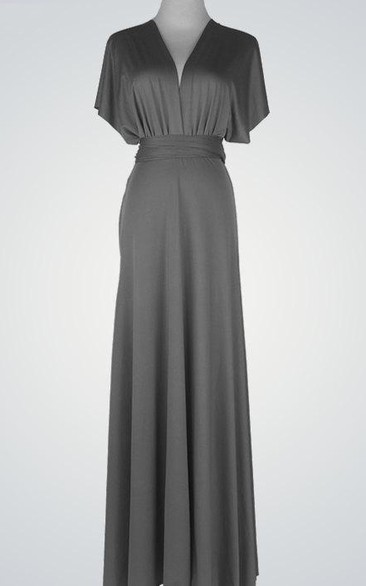 V-Neck Floor-Length Dress With Poet Sleeve