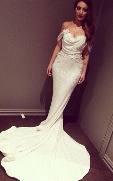 Glitz Off-the-Shoulder Sequins Prom Dresses Mermaid Floor Length