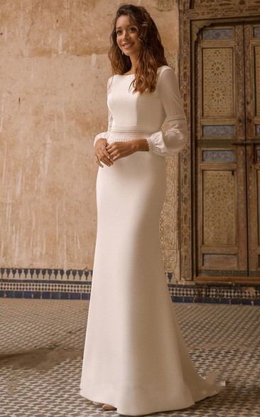 Sexy Sheath Chiffon Bateau Sweep Train Wedding Dress