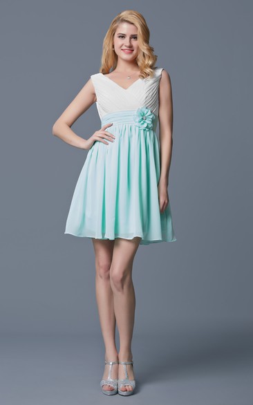 Sleeveless V Neck Empire Waist Short Chiffon Dress