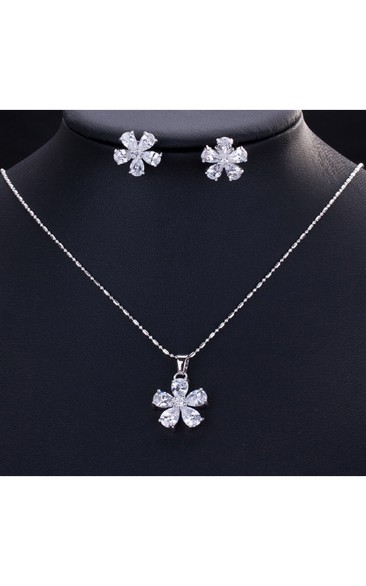 Multiple Color Flower Shaped Rhinestone Necklace and Earrings Jewelry Set