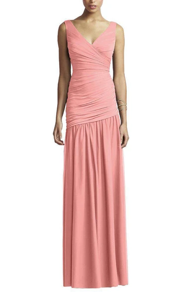 V-neck Ruched Bodycon A-line Long Dress