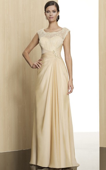 Maxi Sleeveless Appliqued Scoop Neck Jersey Formal Dress With Low-V Back