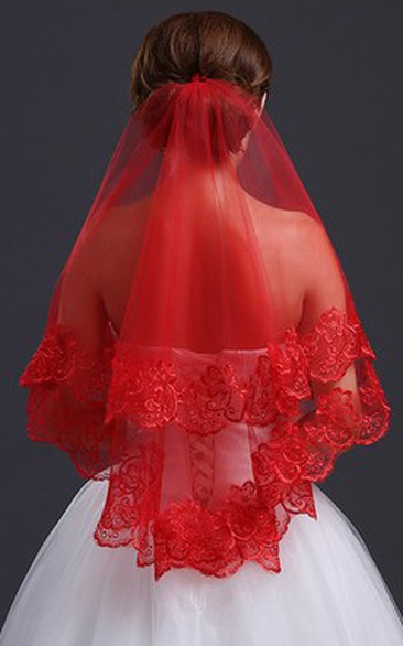 Red Lace Applique Veil