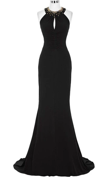 Sleeveless Jewel Neckline Mermaid Dress with Keyhole